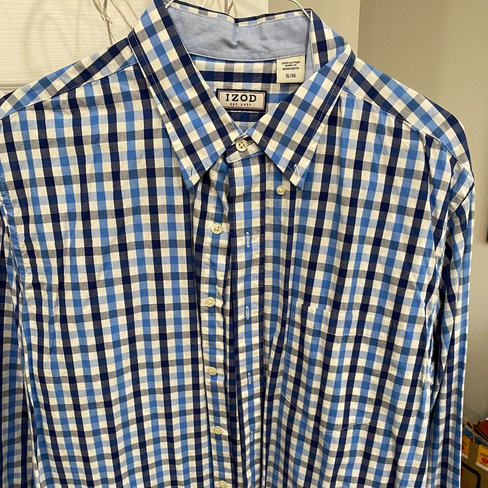 Izod Blue Gingham Button Down Shirt - Size XL
